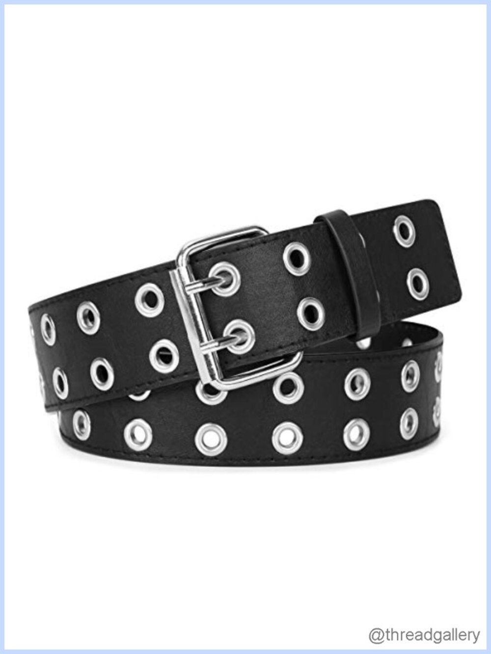 Double Grommet PU Leather Belt Punk Studded 2 Hole Adjustable
